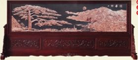 铜字画铜浮雕系列红木落地屏风-迎客松-TH-002